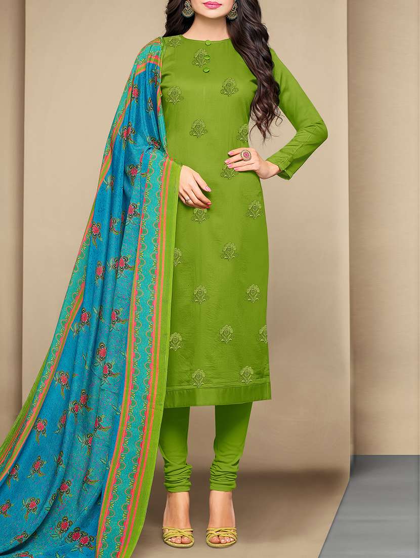Buy online Green Embroidered Unstitched Churidaar Suit from Suits