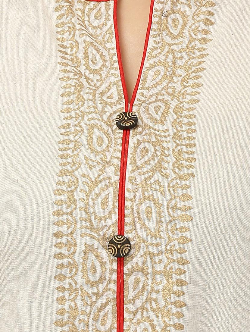 cream cotton solid straight kurta - 15148219 - Standard Image - 3