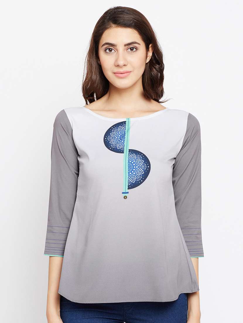 grey crepe aline kurti