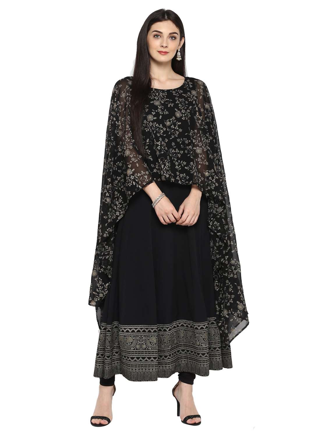 black georgette flared kurta