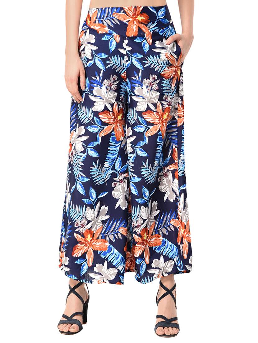 navy blue floral crepe palazzo