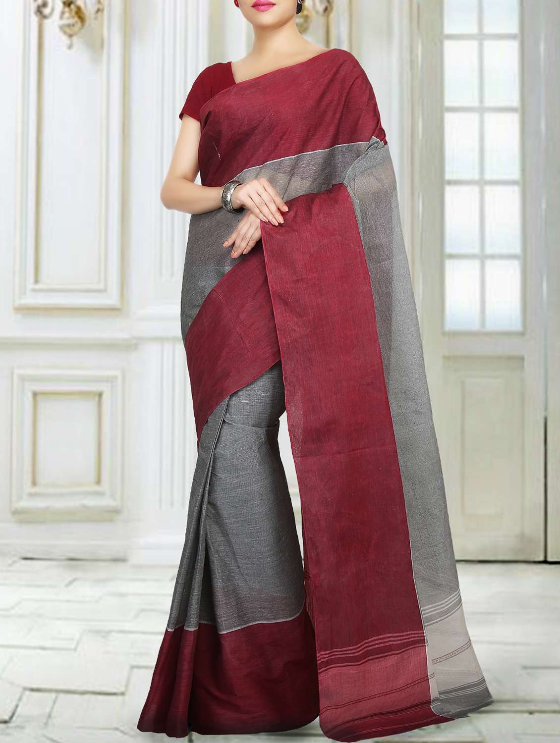 grey cotton tant saree