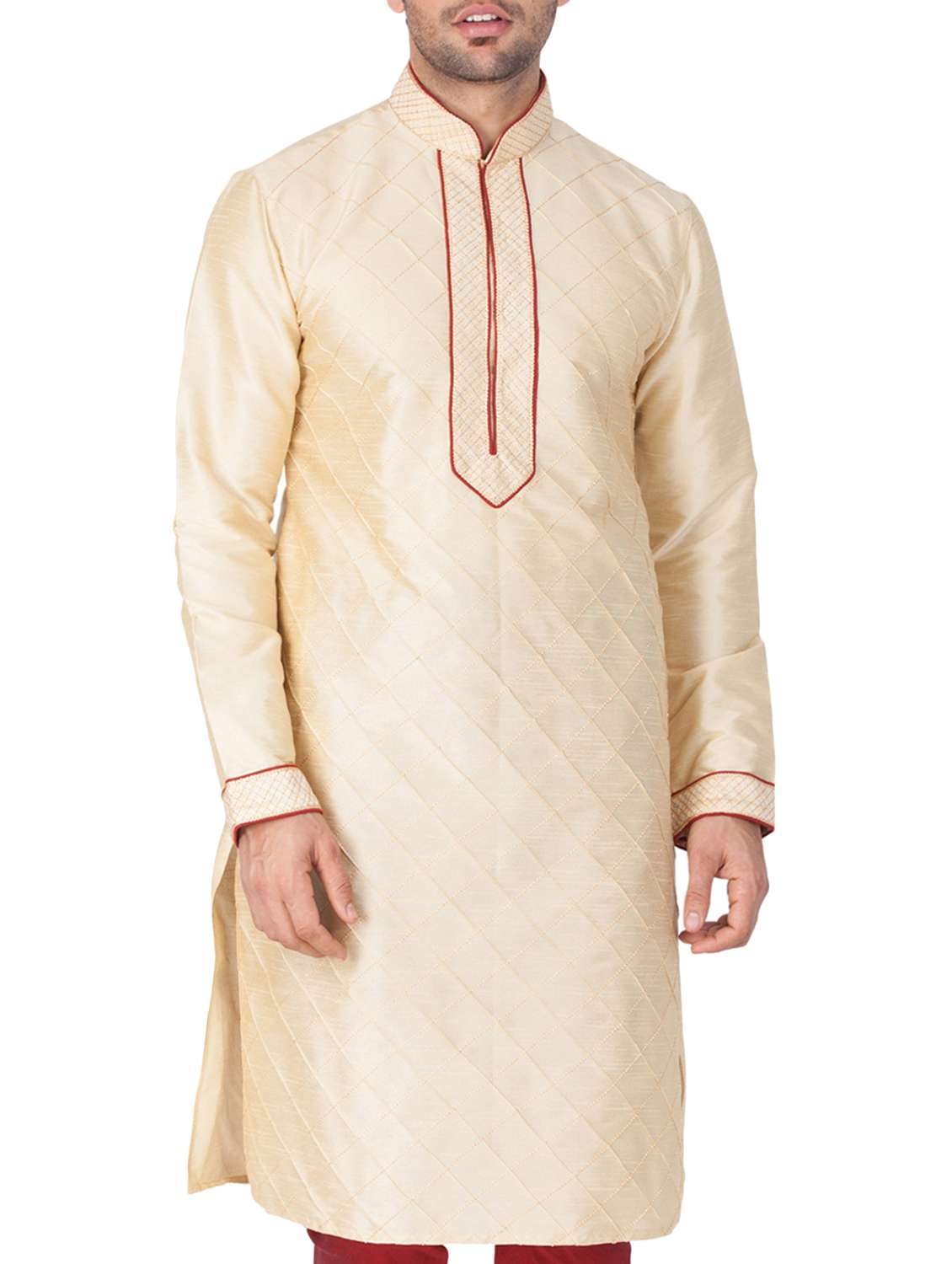 beige silk blend long kurta