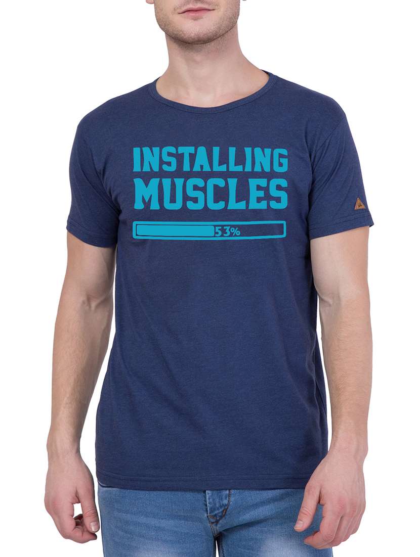 navy blue cotton chest print tshirt - 15160890 - Zoom Image - 0