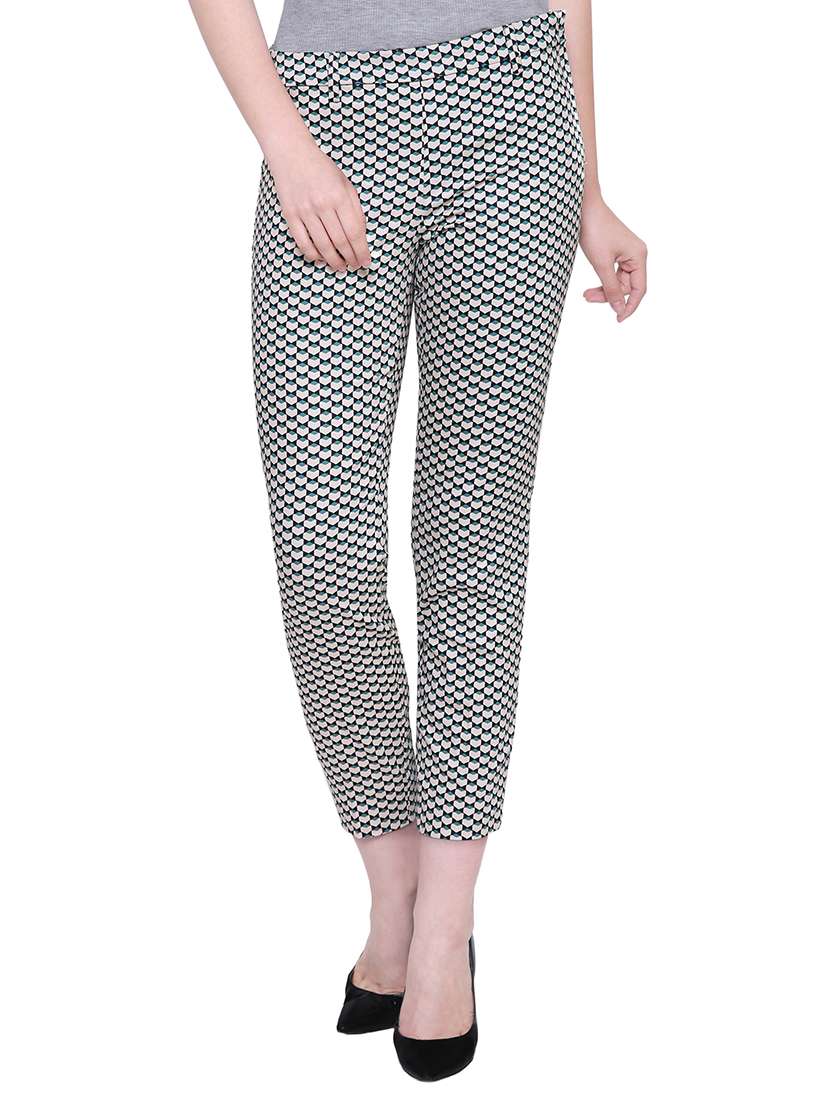 black printed flat front trouser