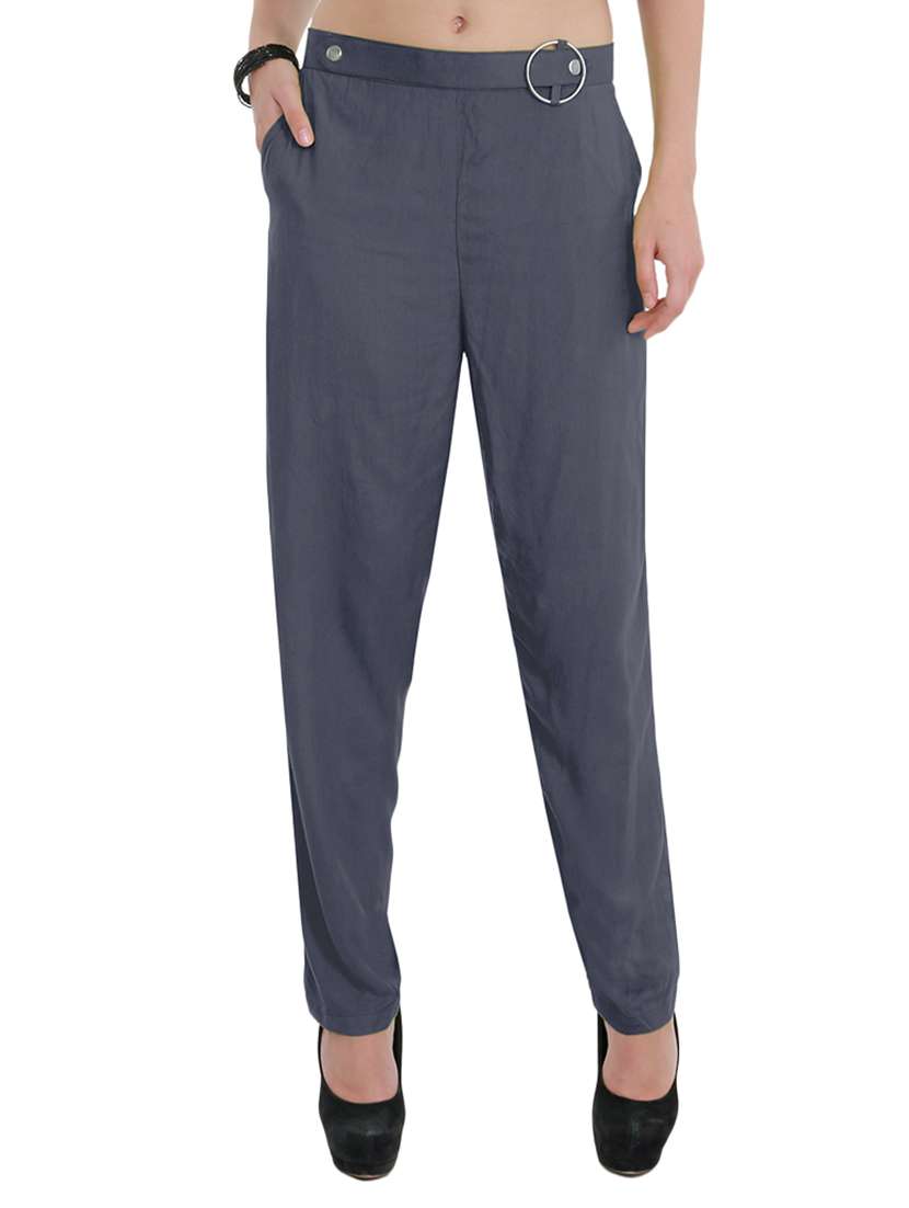 high rise solid flat front trouser - 15165418 -  Zoom Image - 0