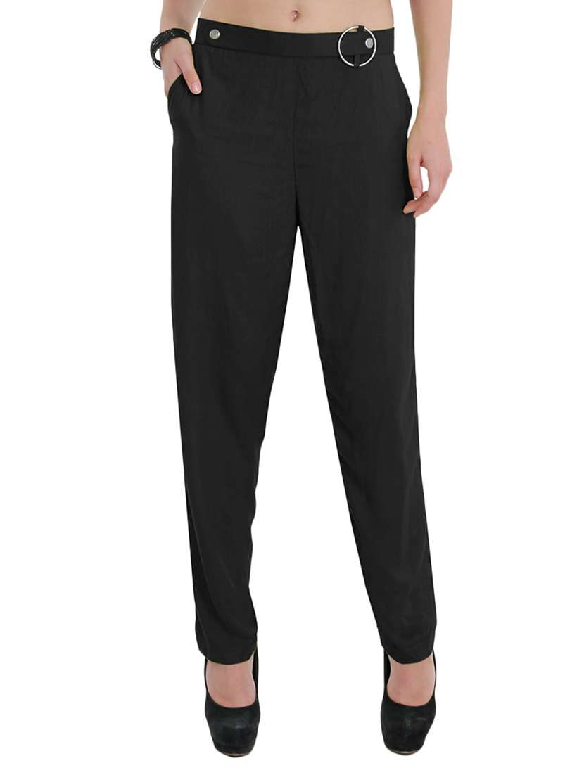 high rise solid flat front trouser - 15165419 -  Zoom Image - 0