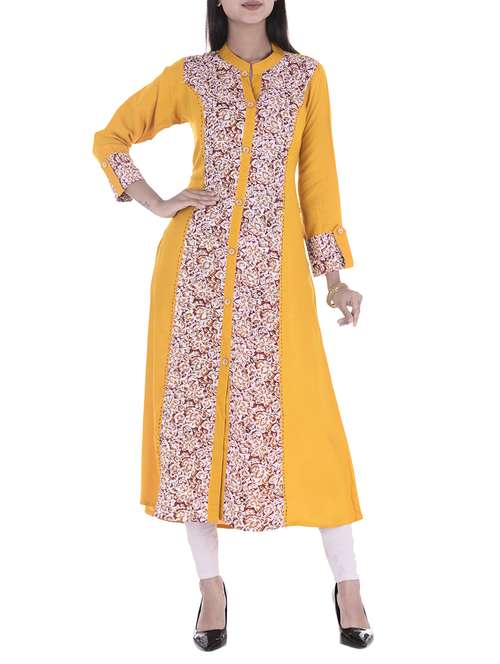 yellow cotton aline kurta - 15166598 -  Standard Image - 0
