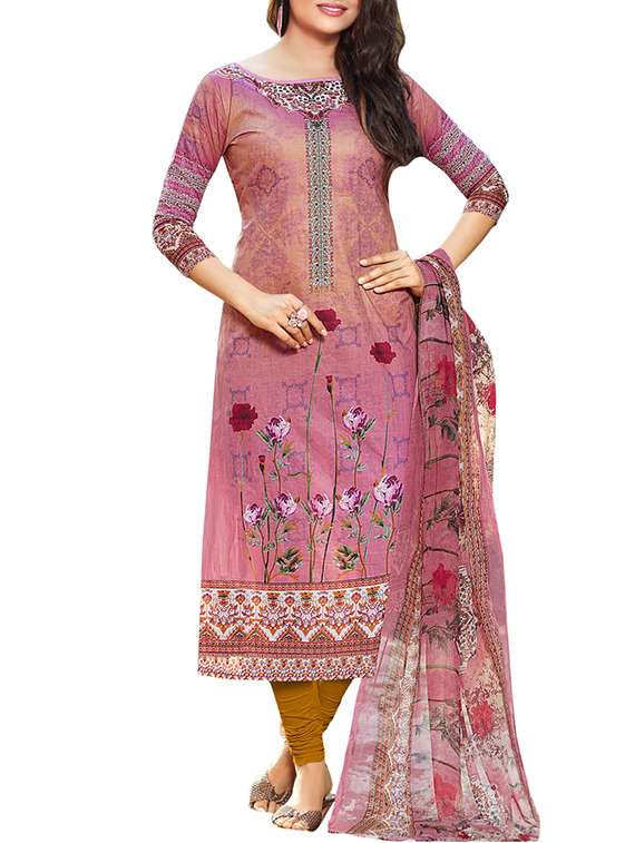 pink cotton unstitched churidaar suit