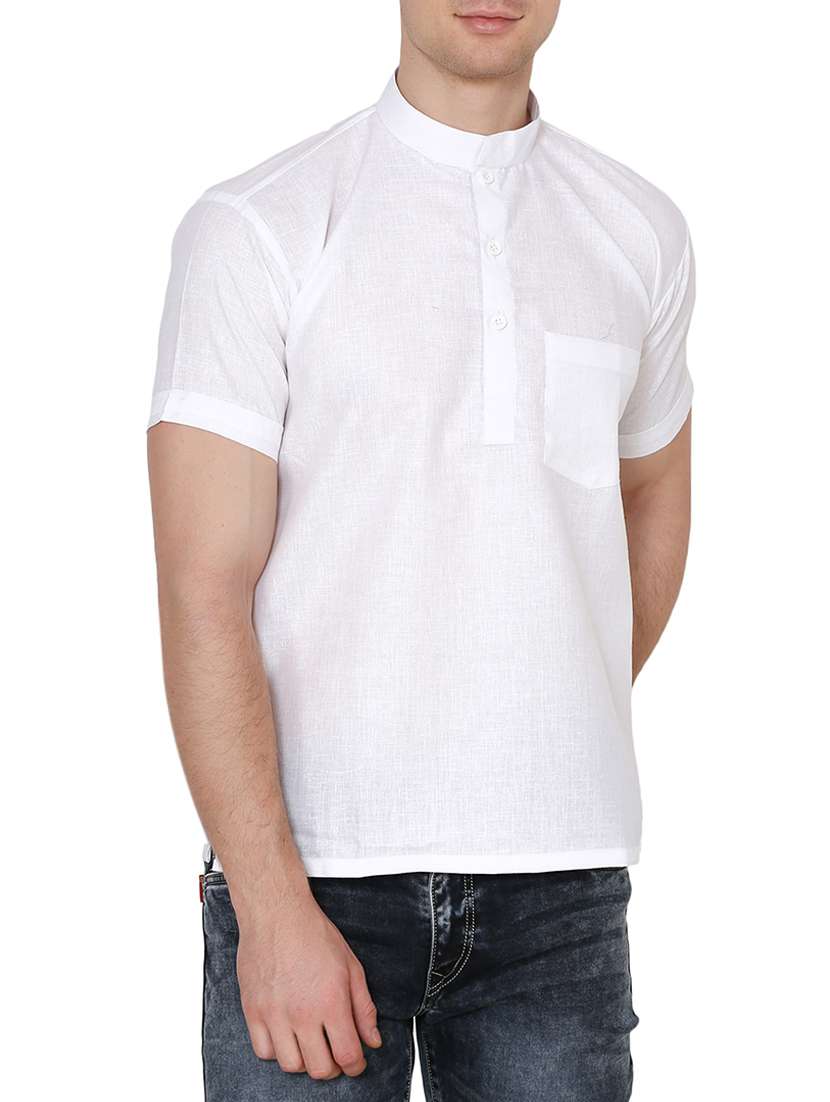 white cotton short kurta - 15170694 - Zoom Image - 0