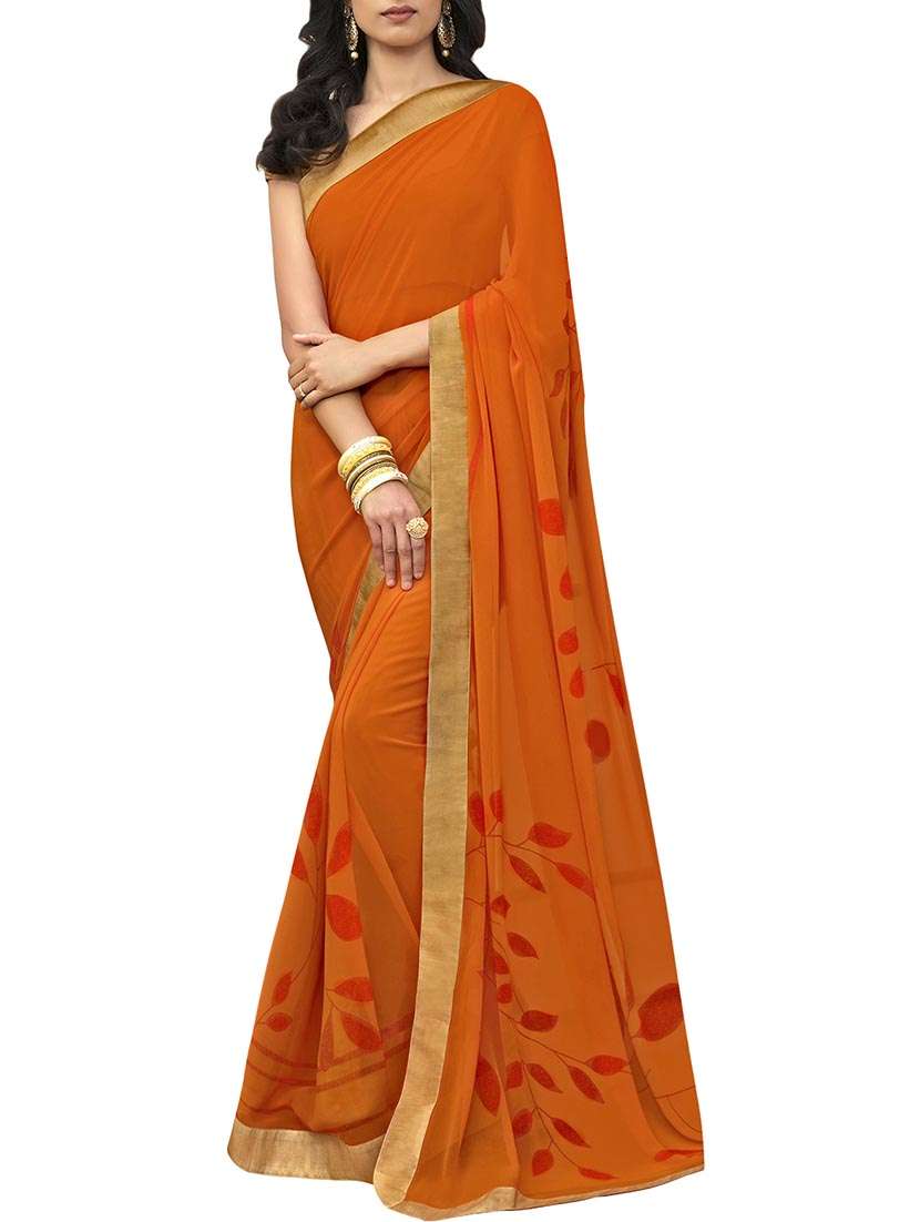 orange georgette printed saree with blouse