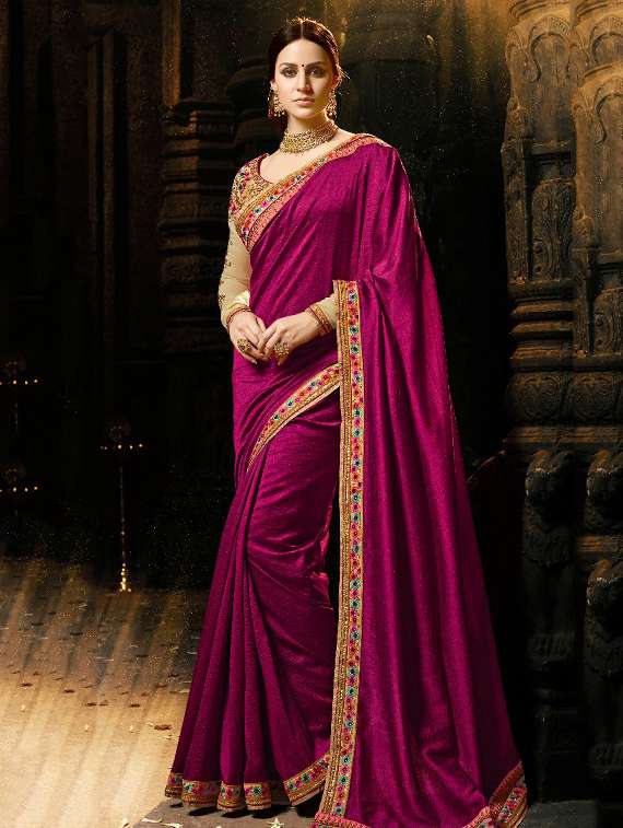 purple bordered  saree with blouse