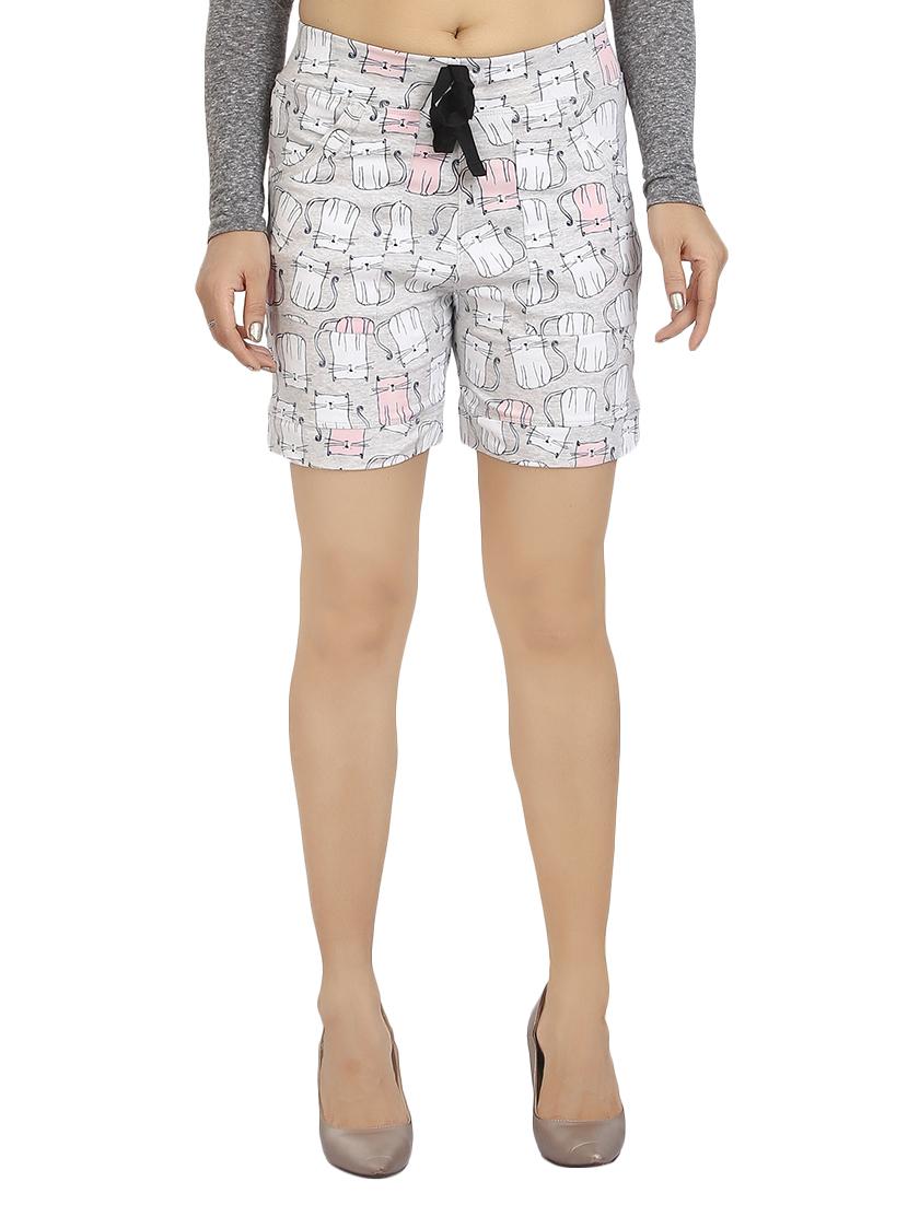 grey printed cotton shorts - 15172855 -  Zoom Image - 0