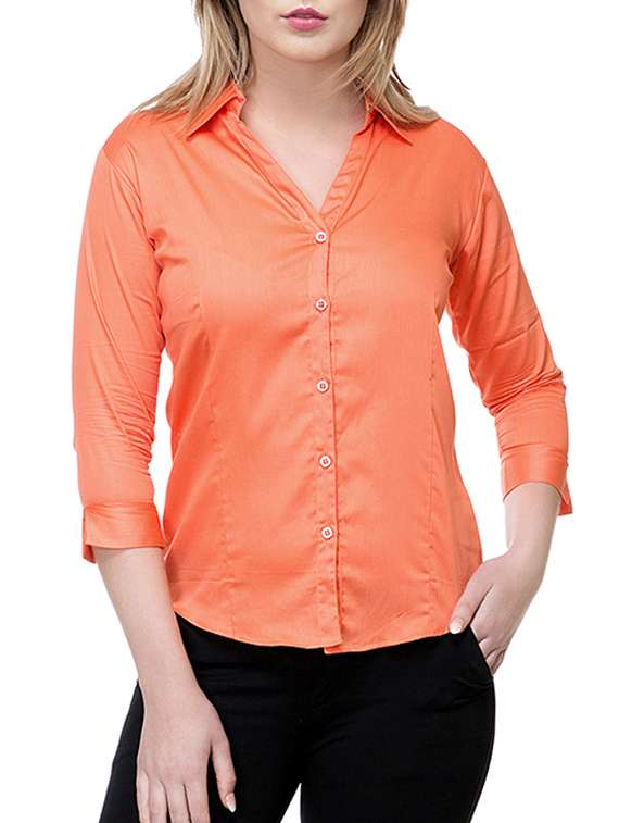 solid orange satin shirt