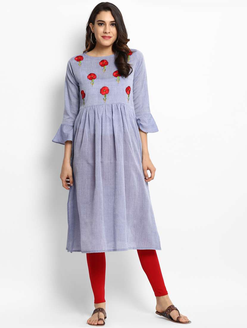 blue chanderi aline kurta