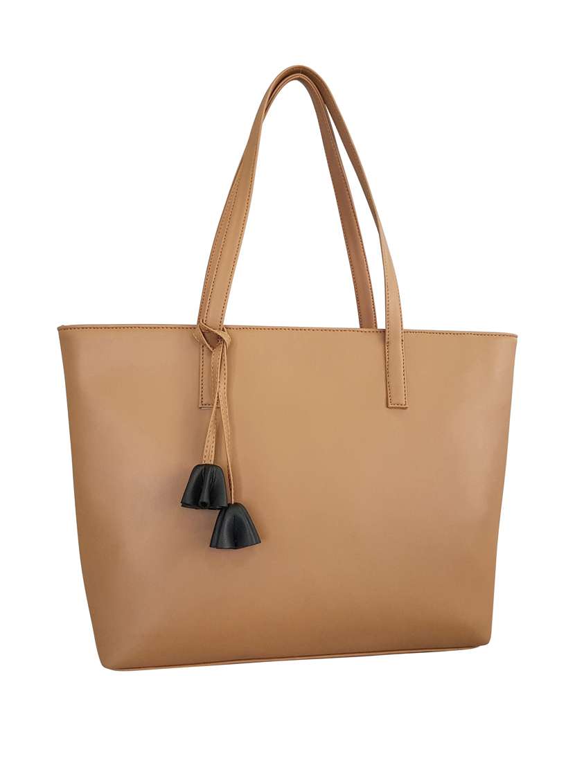beige leatherette (pu) regular handbag - 15179316 -  Standard Image - 3