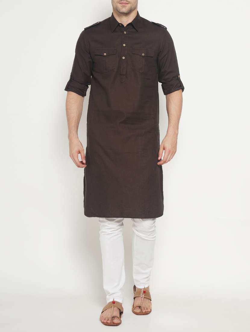 brown cotton pathani kurta