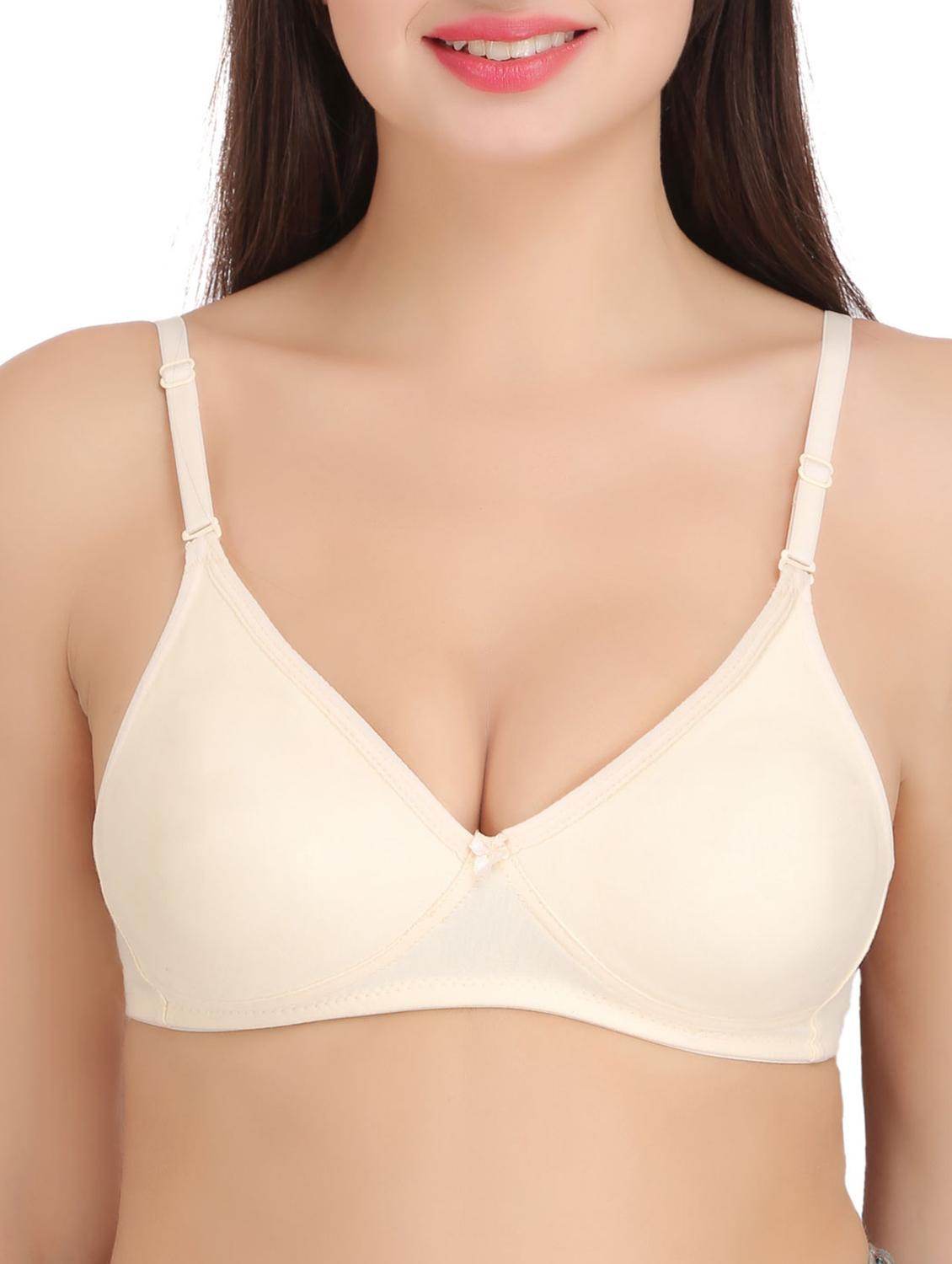 beige solid cotton t-shirt bra - 15182911 -  Zoom Image - 0