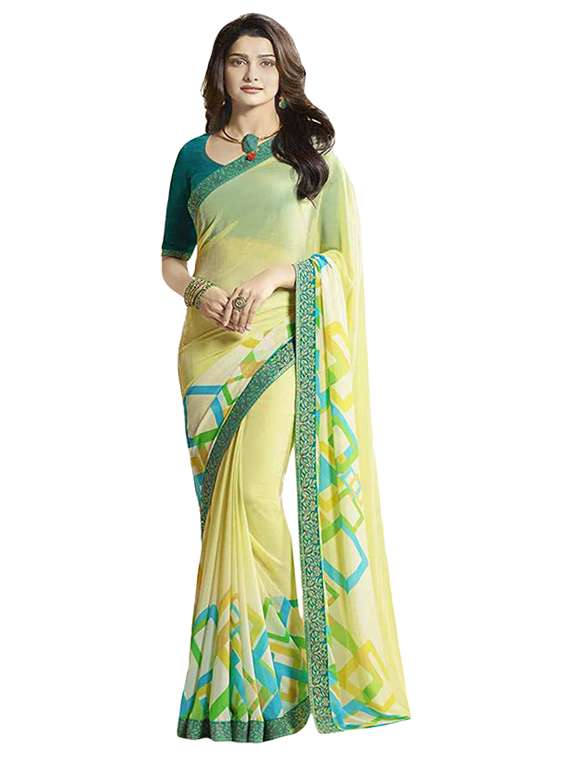 yellow georgette printed saree with blouse