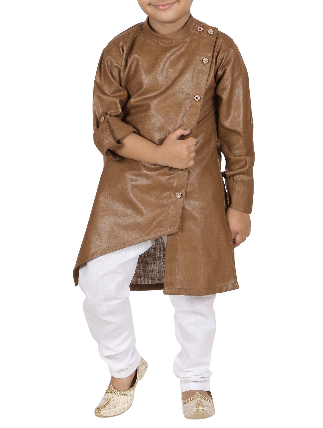 brown cotton blend kurta set - 15186951 - Zoom Image - 0