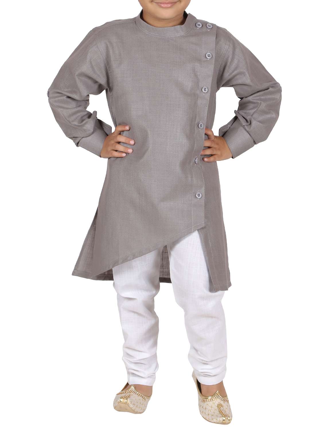 grey cotton blend kurta set - 15186952 -  Zoom Image - 0