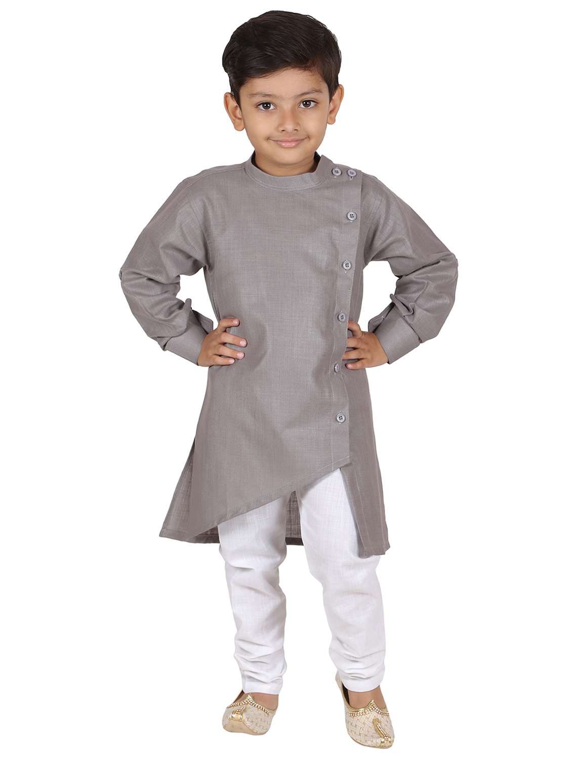 grey cotton blend kurta set - 15186952 - Standard Image - 3