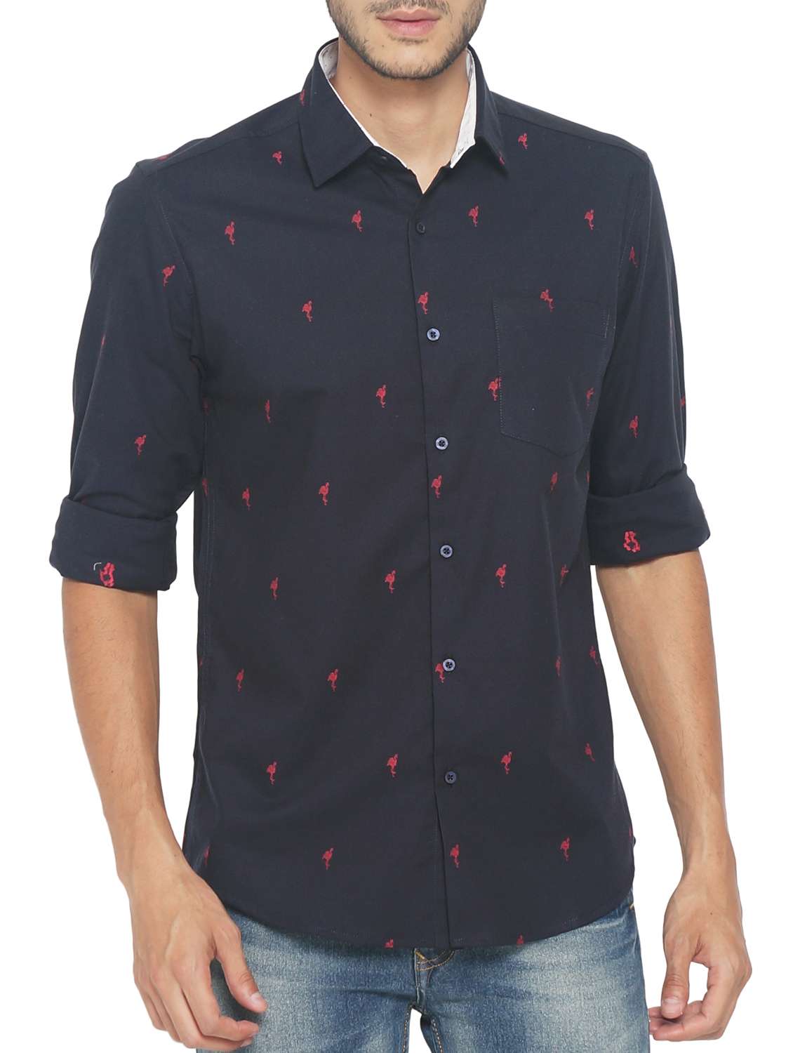 Navy Blue Printed Casual Shirt 
