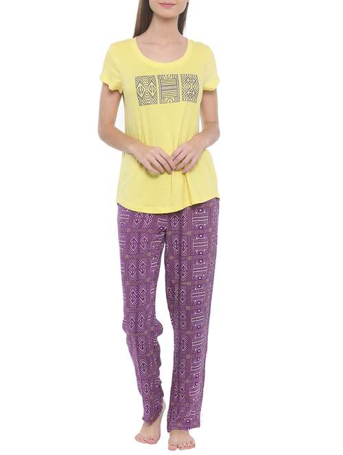 yellow cotton nightwear set - 15188509 - Standard Image - 0