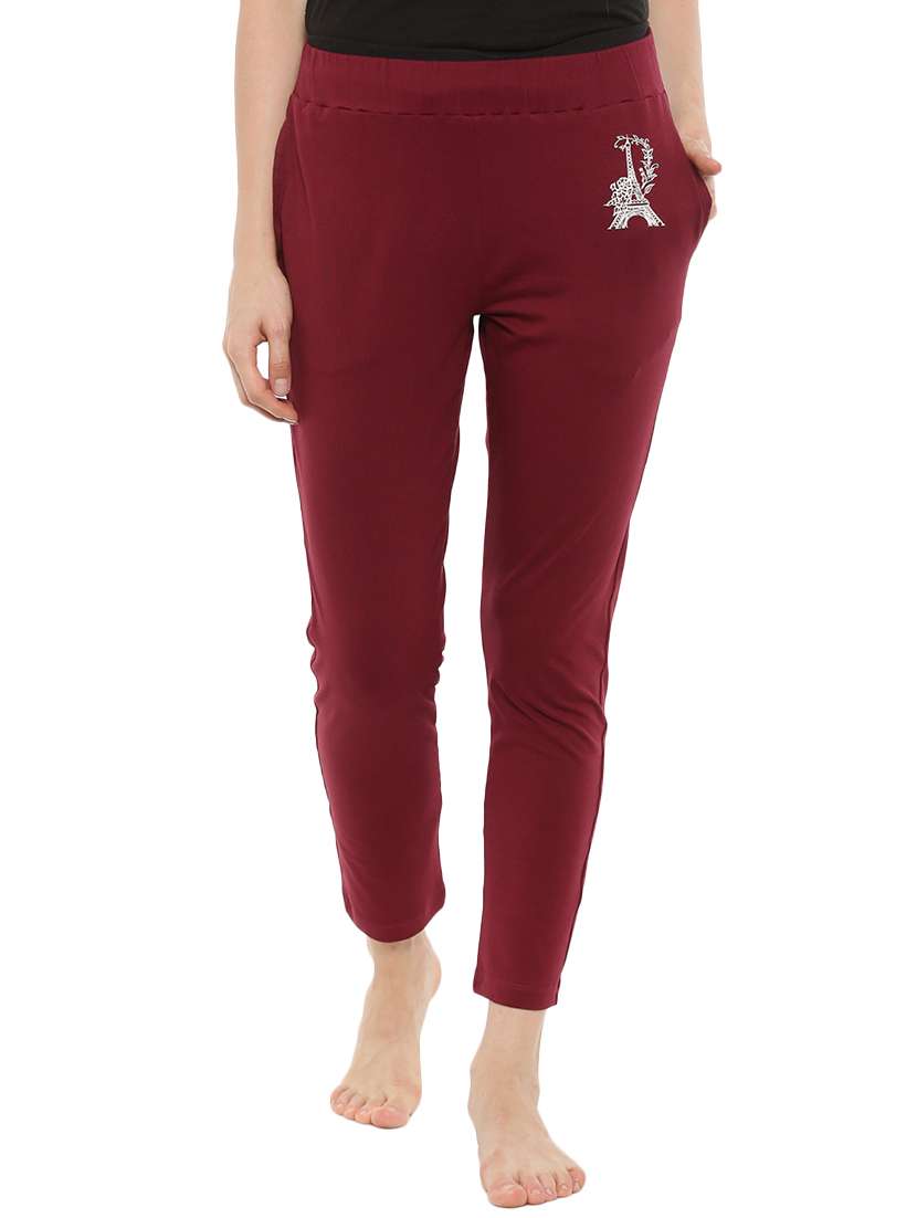 red cotton track pants