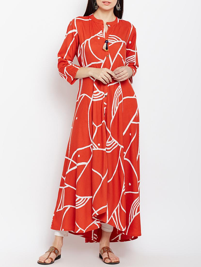 orange rayon asymmetric kurta - 15189572 - Zoom Image - 0