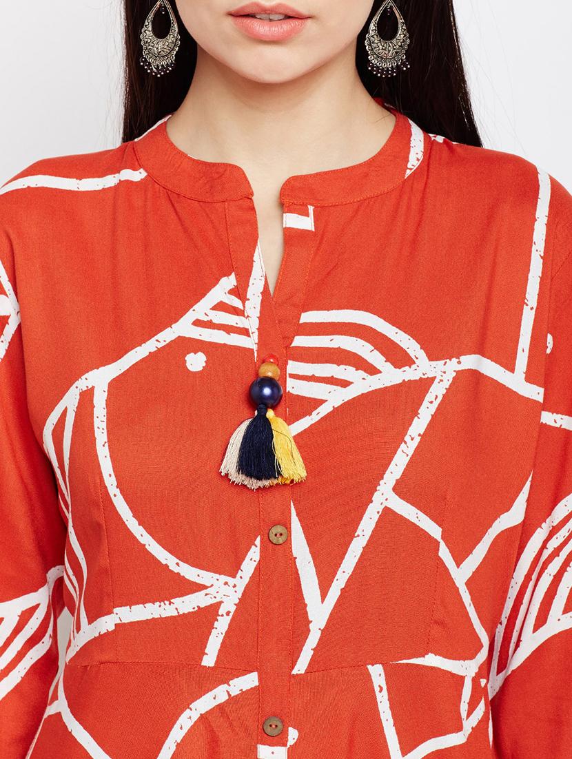 orange rayon asymmetric kurta - 15189572 - Standard Image - 3
