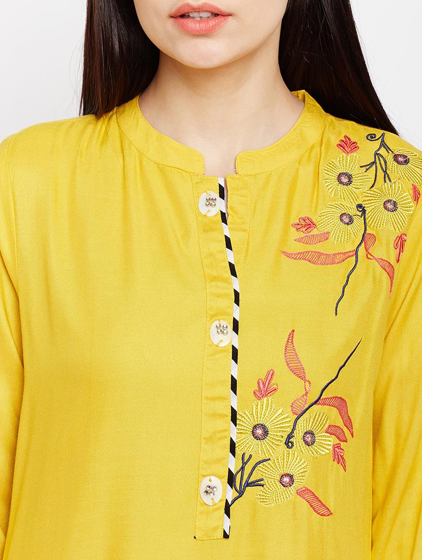 yellow asymmetric kurta - 15189575 - Standard Image - 3