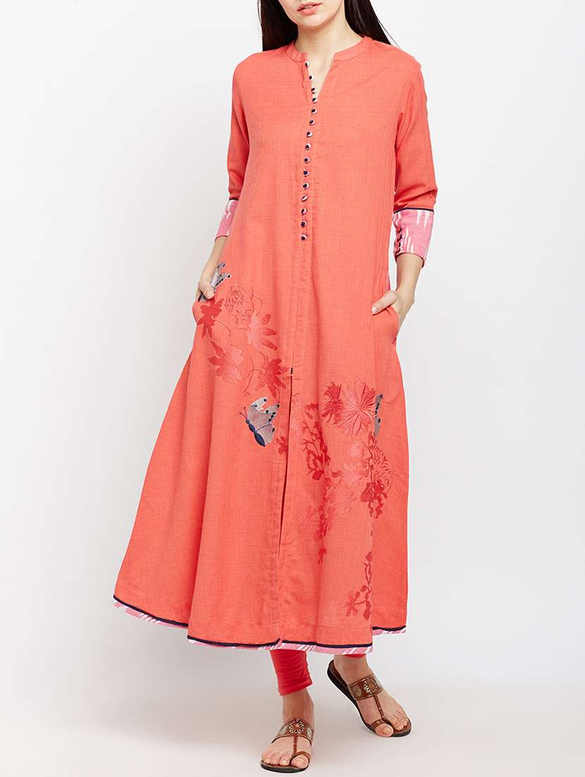 pink cotton aline kurta - 15189577 - Zoom Image - 0