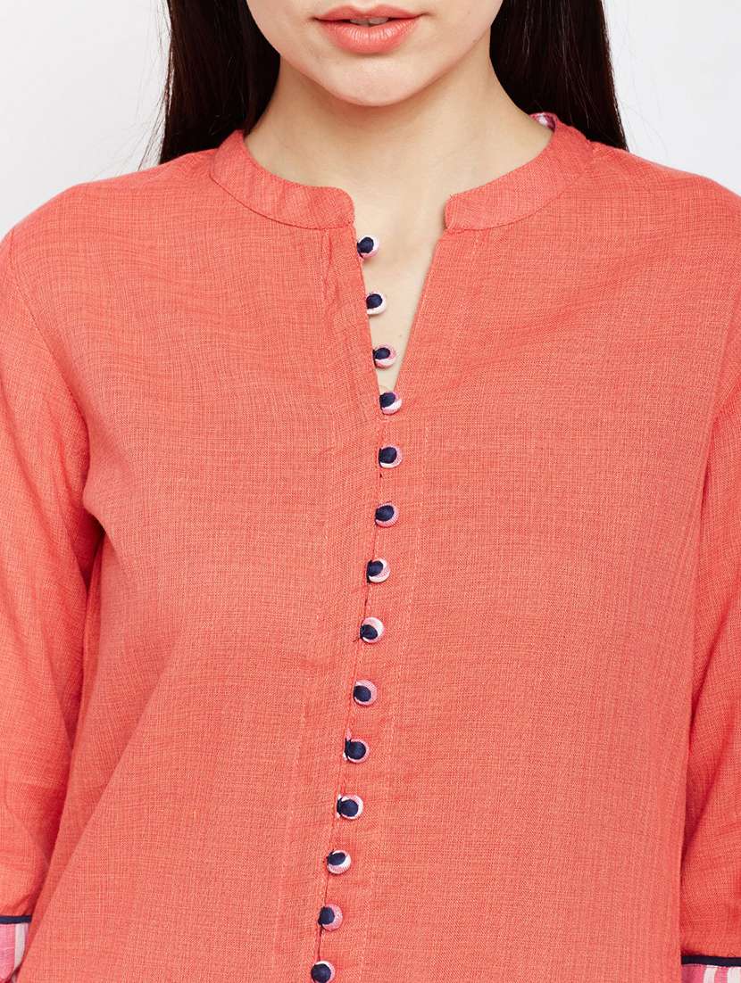 pink cotton aline kurta - 15189577 - Standard Image - 3