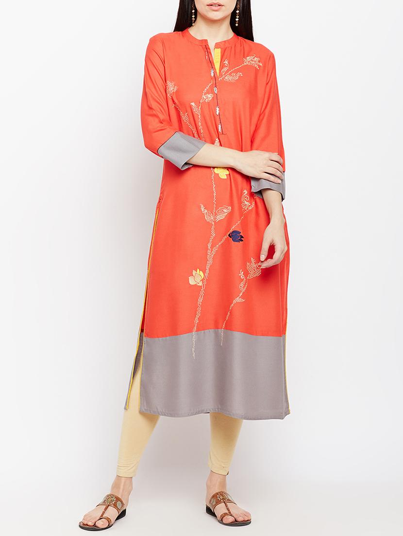 pink viscose straight kurta - 15189588 - Zoom Image - 0
