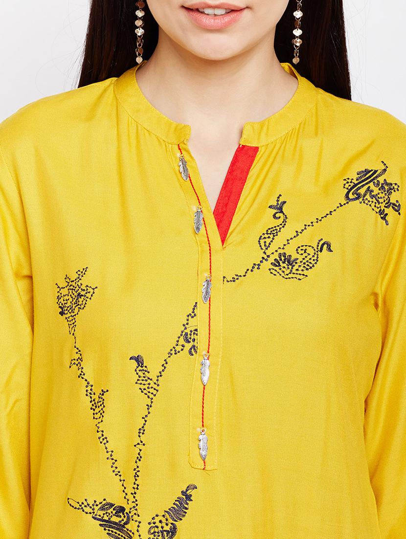 yellow viscose straight kurta - 15189590 - Standard Image - 3