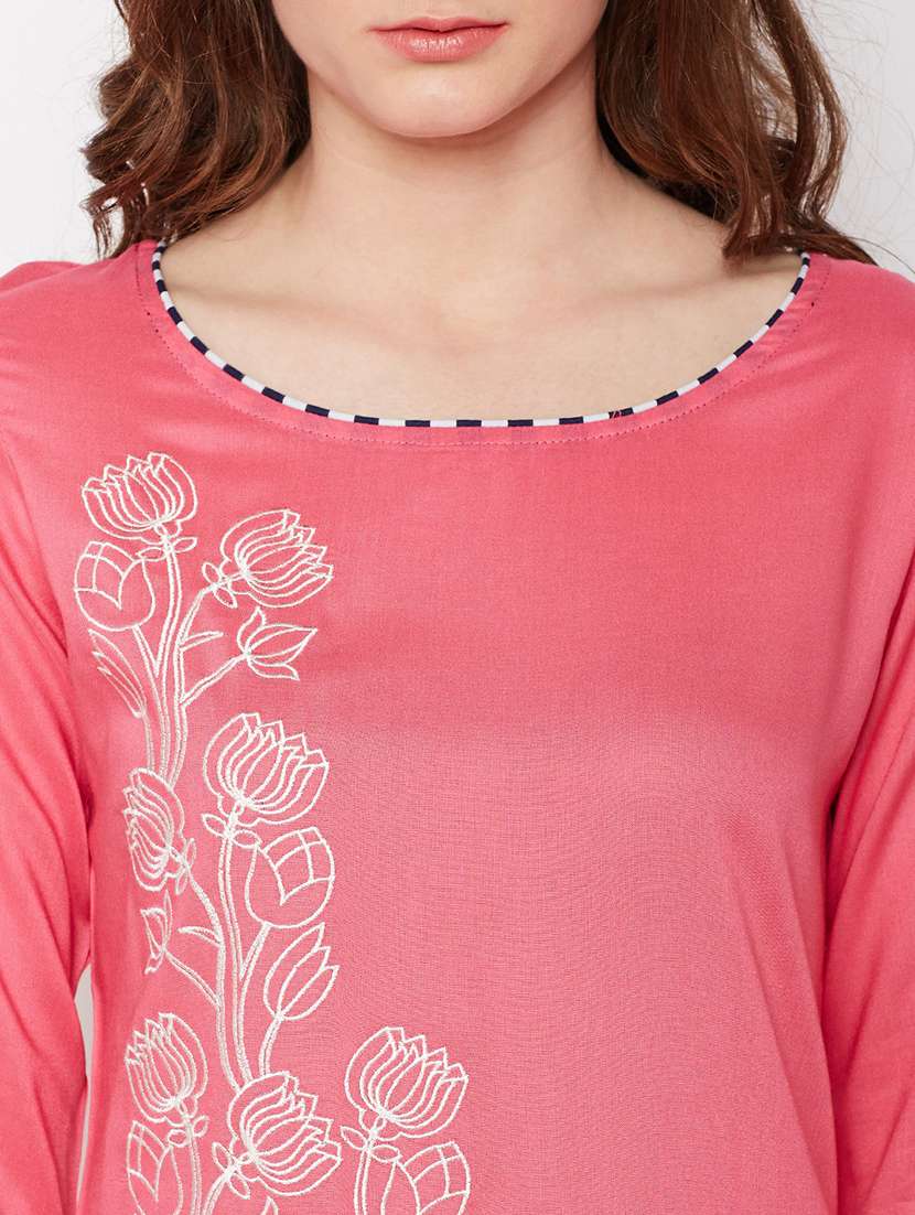 pink rayon straight kurta - 15189597 - Standard Image - 3