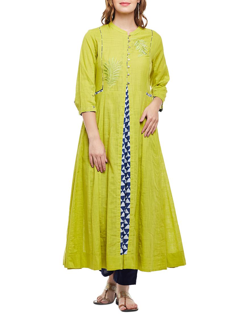 green cotton aline kurta - 15189610 - Zoom Image - 0
