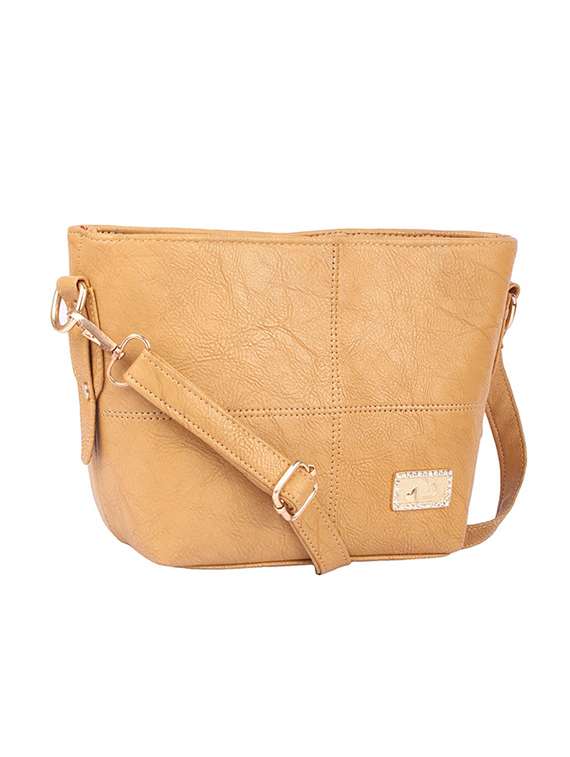 beige leatherette (pu) regular sling bag