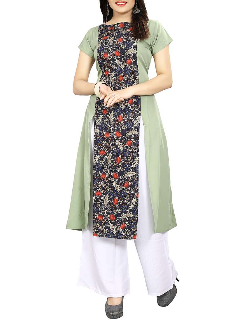 green crepe a-line kurta