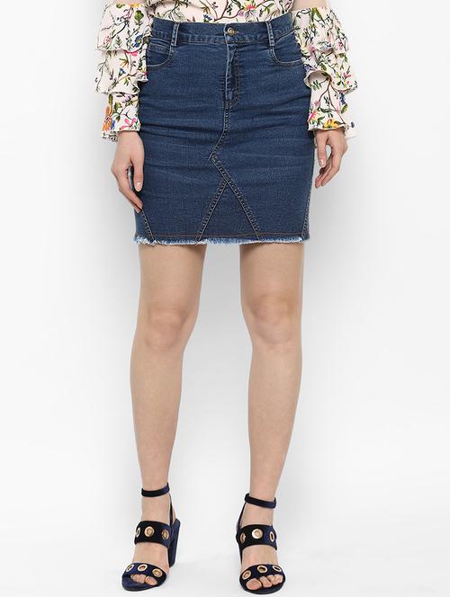 blue denim frayed skirt - 15191789 - Standard Image - 0