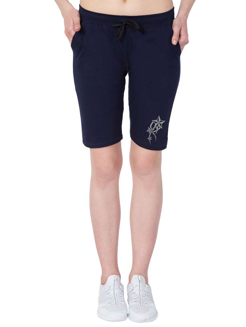 navy blue solid cotton shorts - 15192143 - Zoom Image - 0