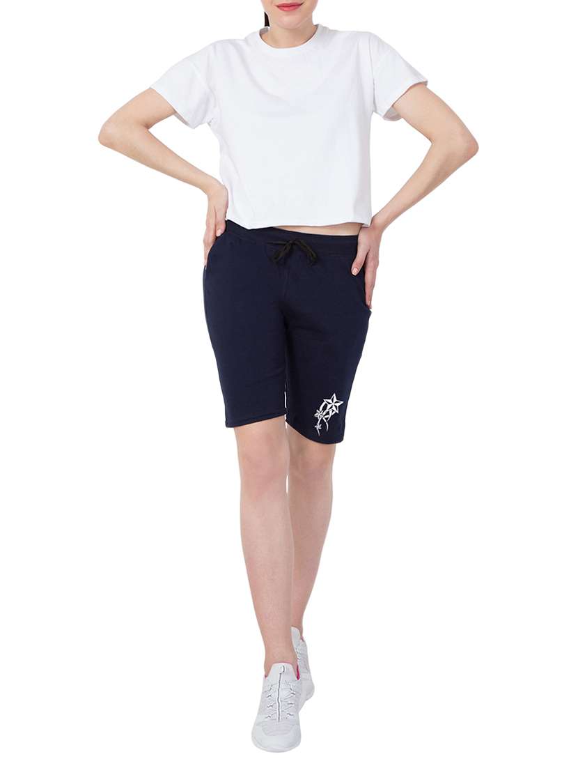 navy blue solid cotton shorts - 15192148 - Standard Image - 3