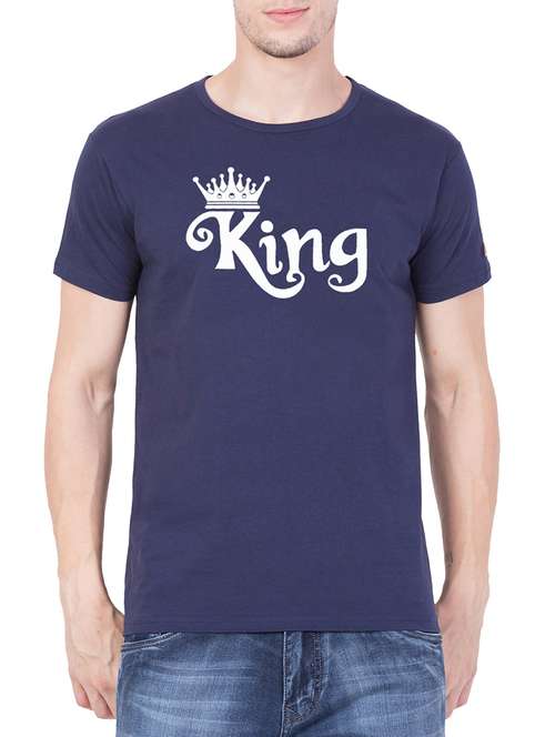 navy blue cotton chest print t-shirt - 15194132 - Standard Image - 0