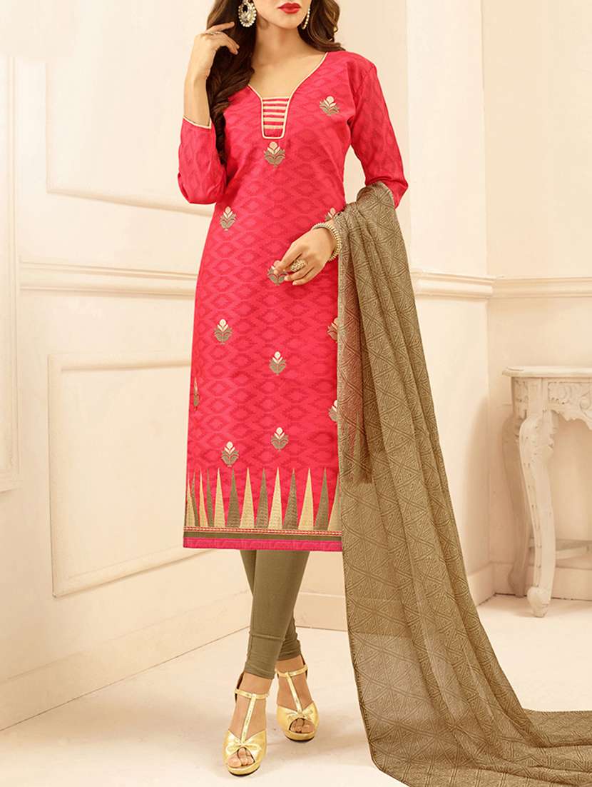 pink embroidered unstitched churidaar suit