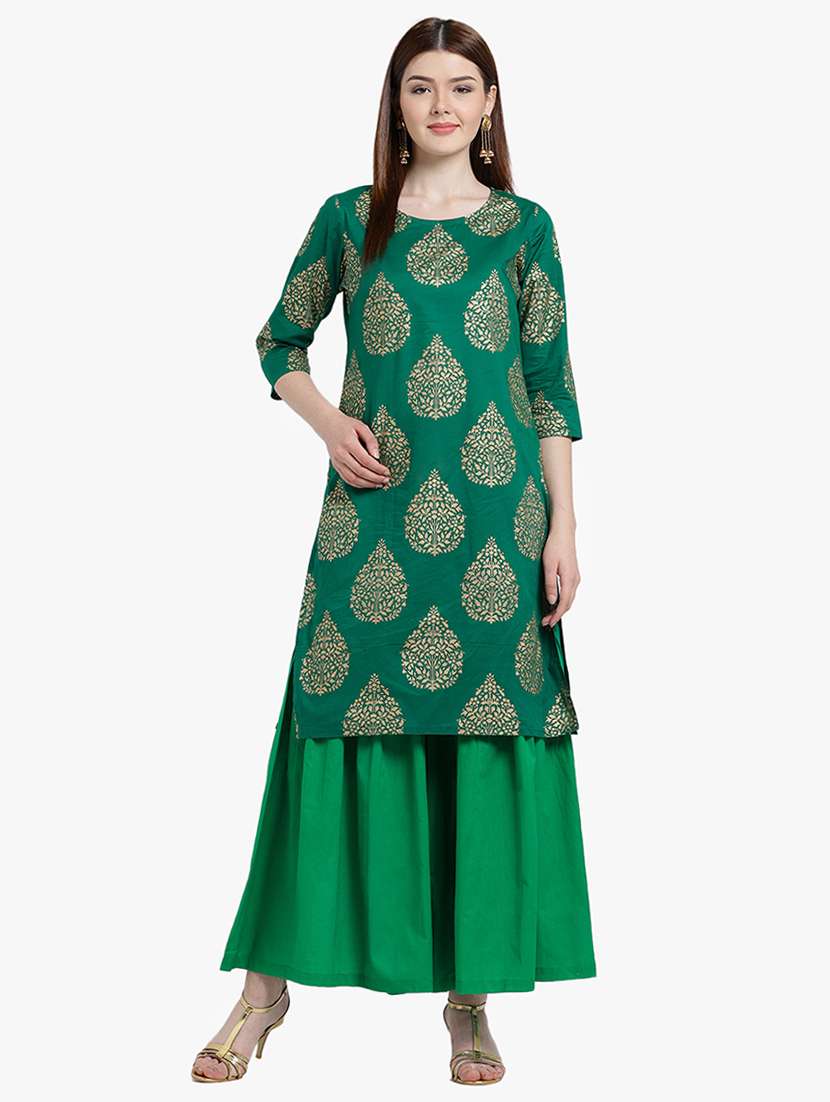 green cotton kurta salwar - 15195186 -  Zoom Image - 0