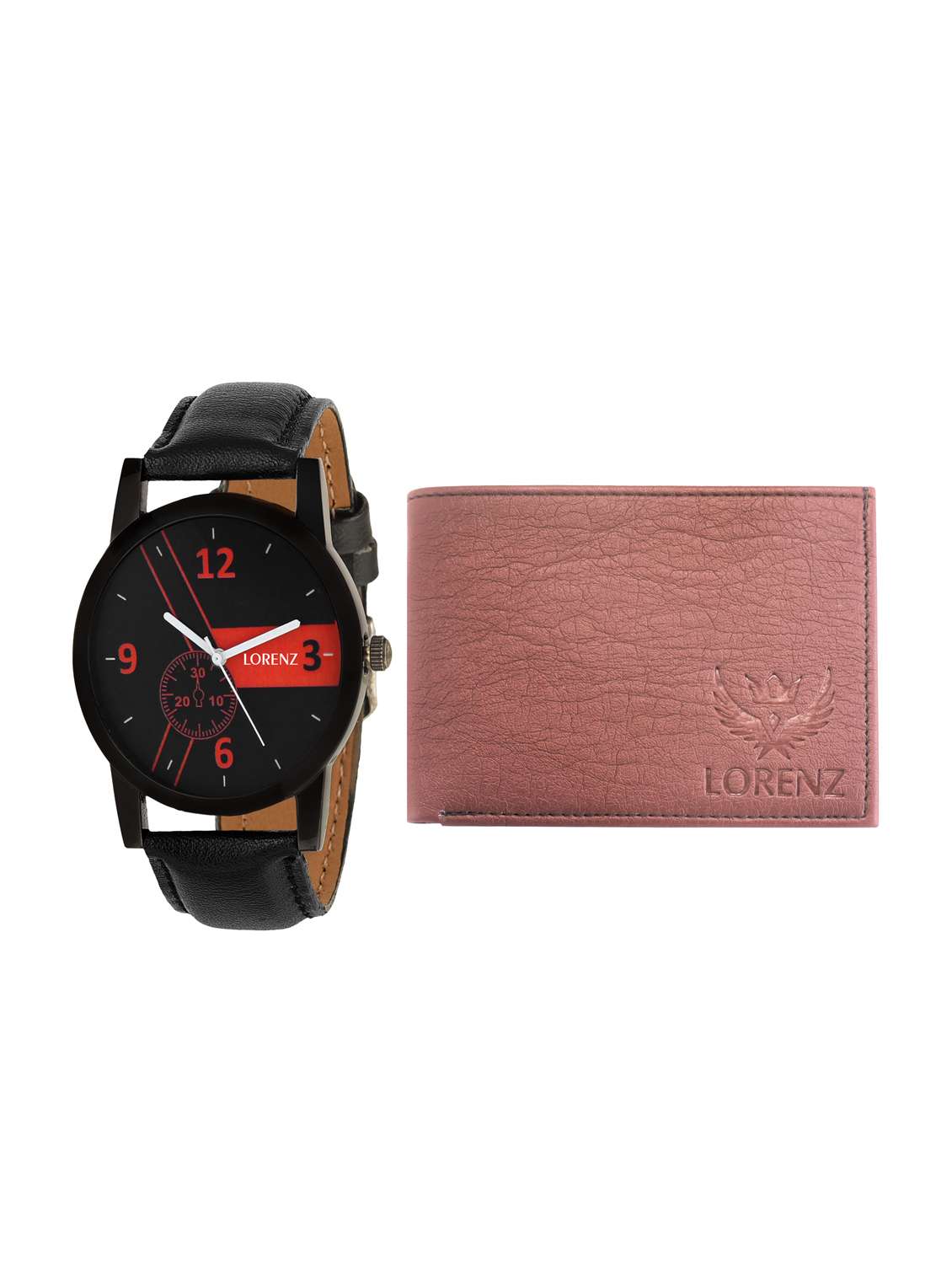 round dial analog watch-(cm-1028wl-brn) and leatherette wallet