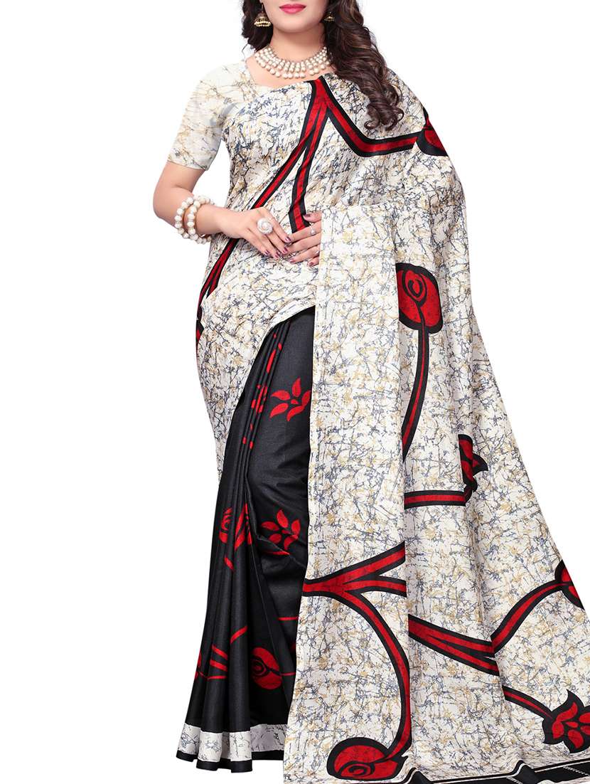 floral half and half saree with blouse