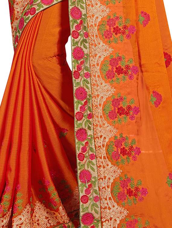 orange chiffon embroidered saree with blouse - 15200145 - Standard Image - 3