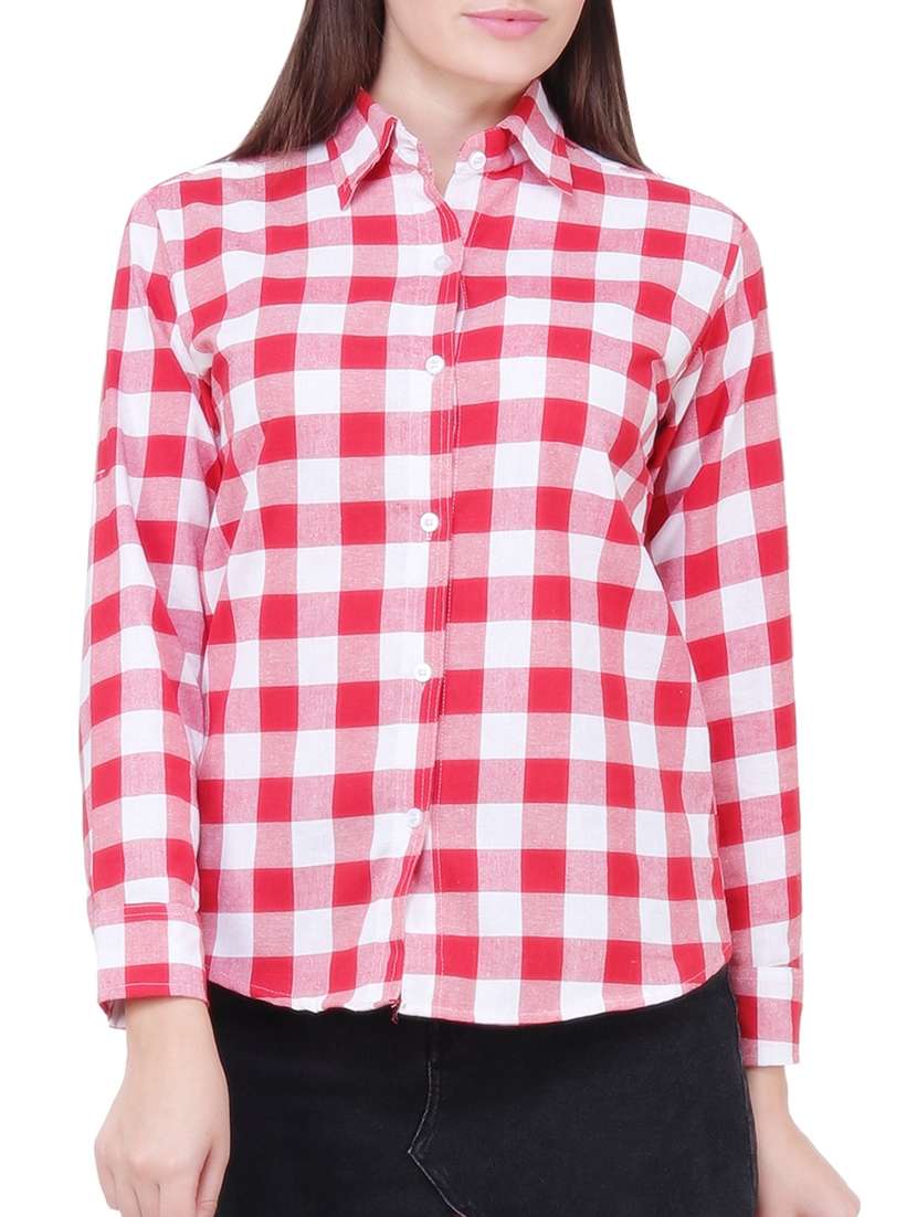 pink checkered cotton shirt